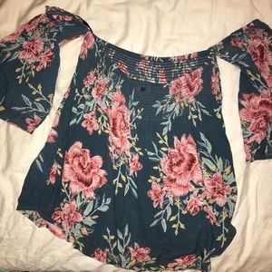 NWOT Billabong Floral Off the Shoulder Blue Top